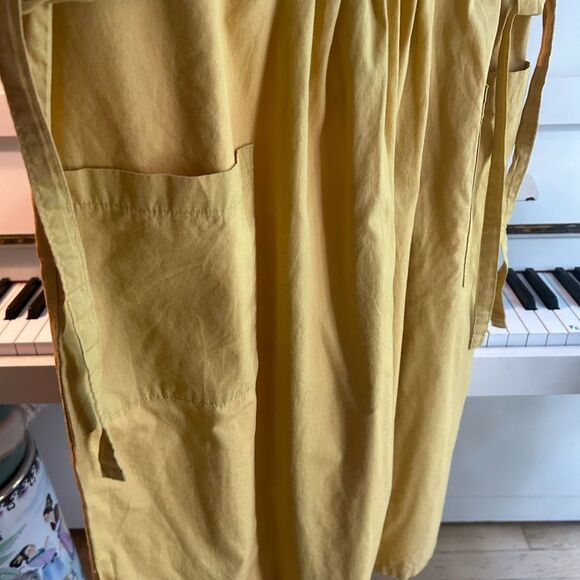 Vintage Boho Prairie Yellow Mustard Midi Dress with Fruit Healthy Life Logo M - Picture 4 of 16